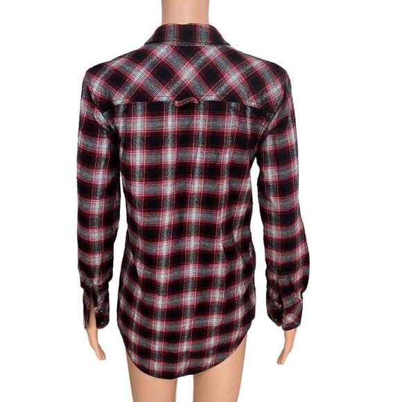 ARITZIA TNA Brisco cotton plaid flannel red black size XS - Picture 3 of 7